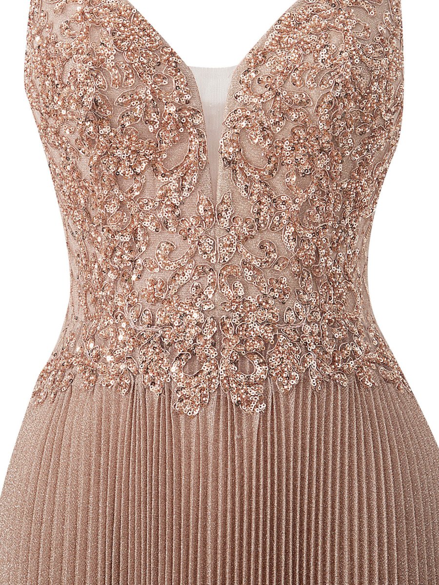 Rose Pink A-line Floor Length Glitter Jersey Prom Dress with Appliques and Sequins