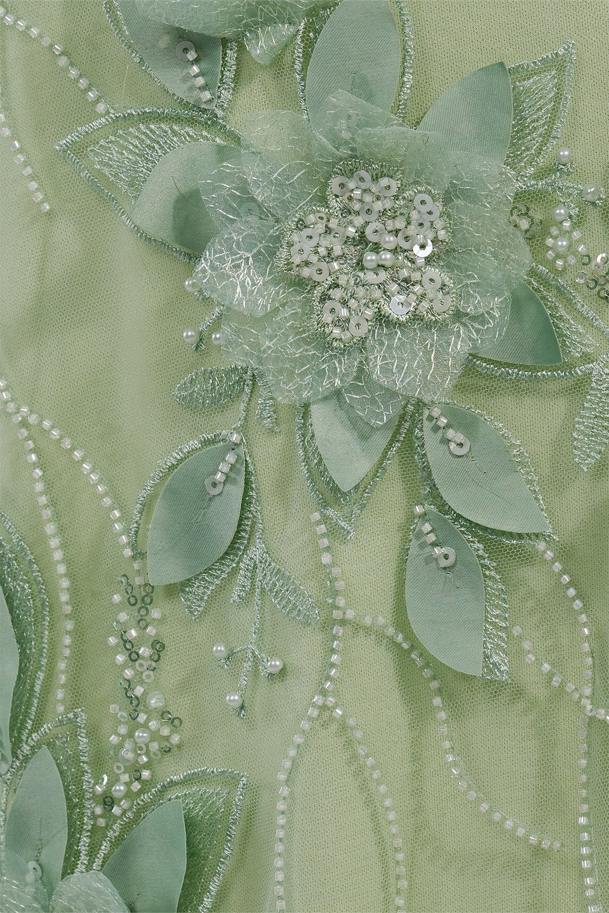 Sage Halter Sequined Sheath Long Prom Dresses With Floral Appliques