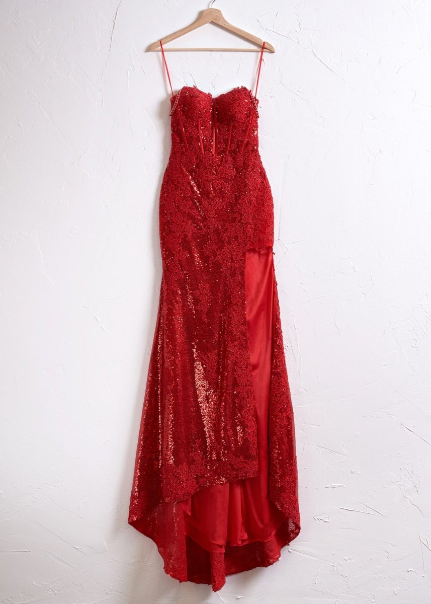 Mermaid Spaghetti Straps Appliques Prom Dress with Slit