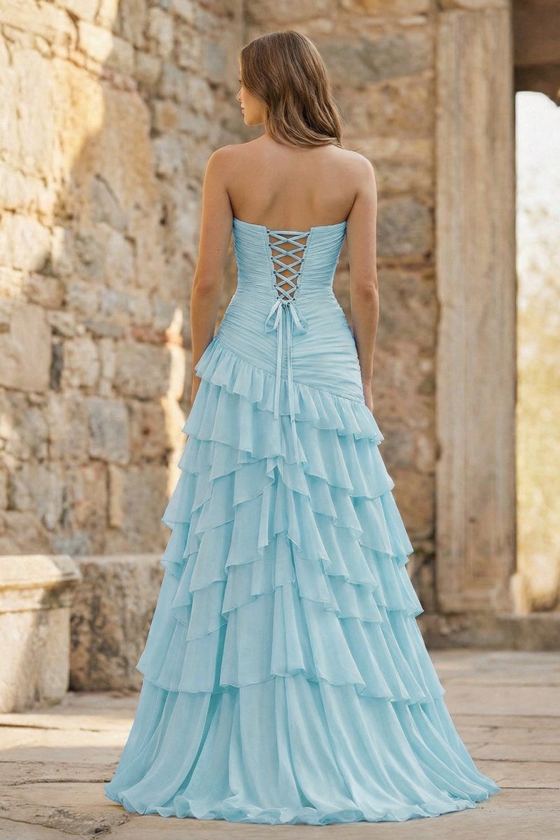 Ruched Ruffle Fitted Yellow Long Prom Dress with Slit
