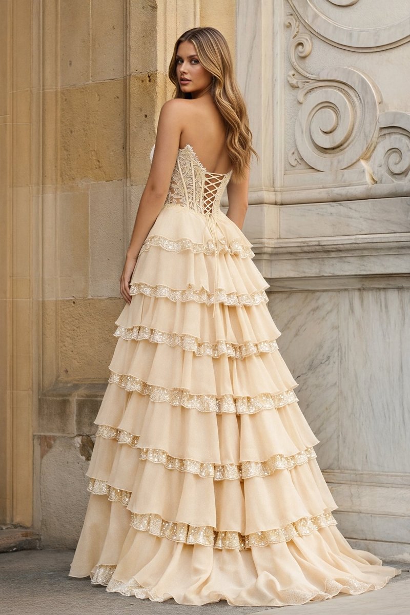 Sky Blue Sweetheart A Line Sequined Lace Ruffled Long Prom Dresses With Appliques