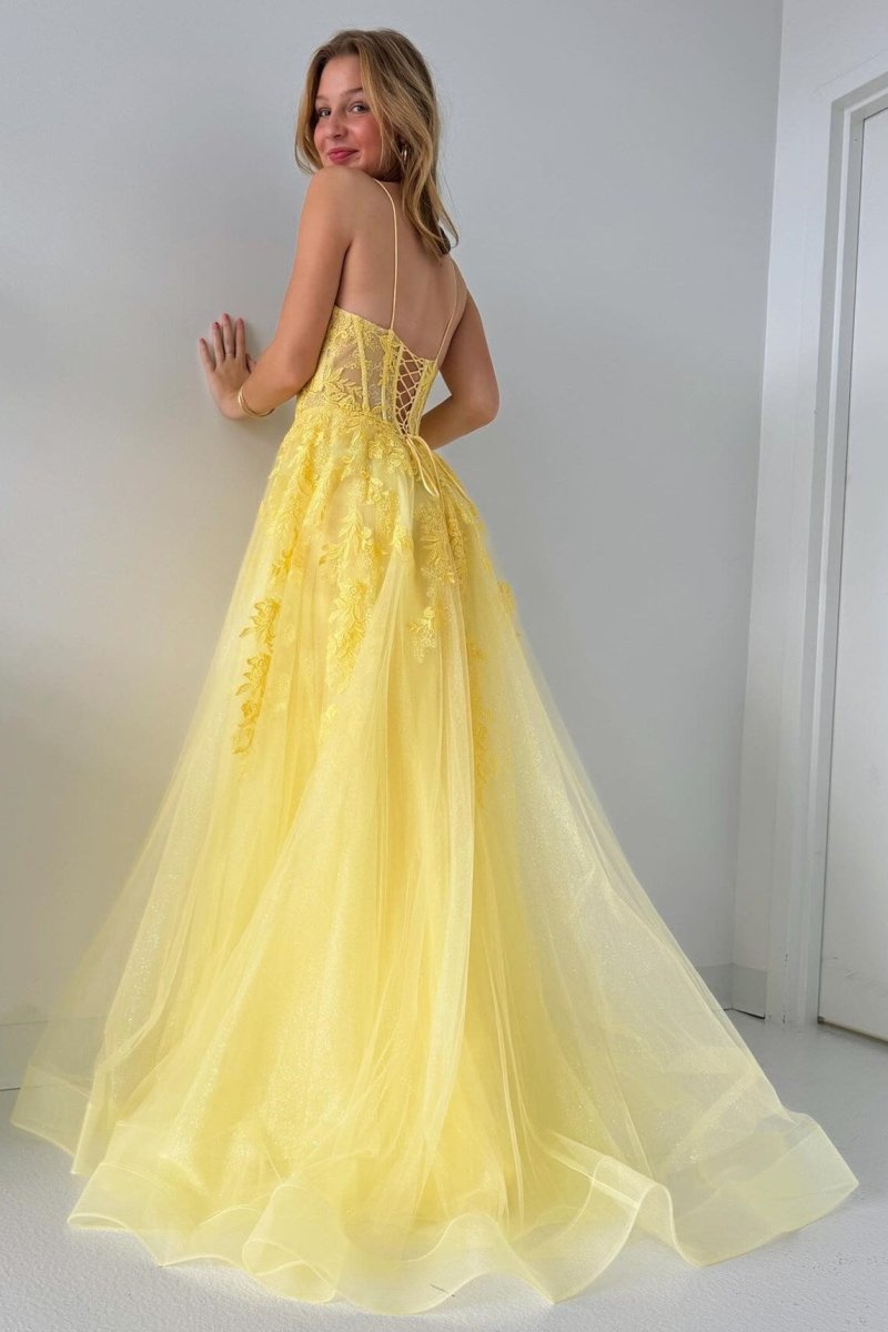 Tulle Appliques Lace-Up A-Line Long Prom Dress