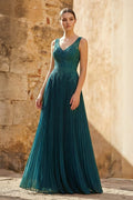 Dark Green A-line V-neck Chiffon Prom Dress