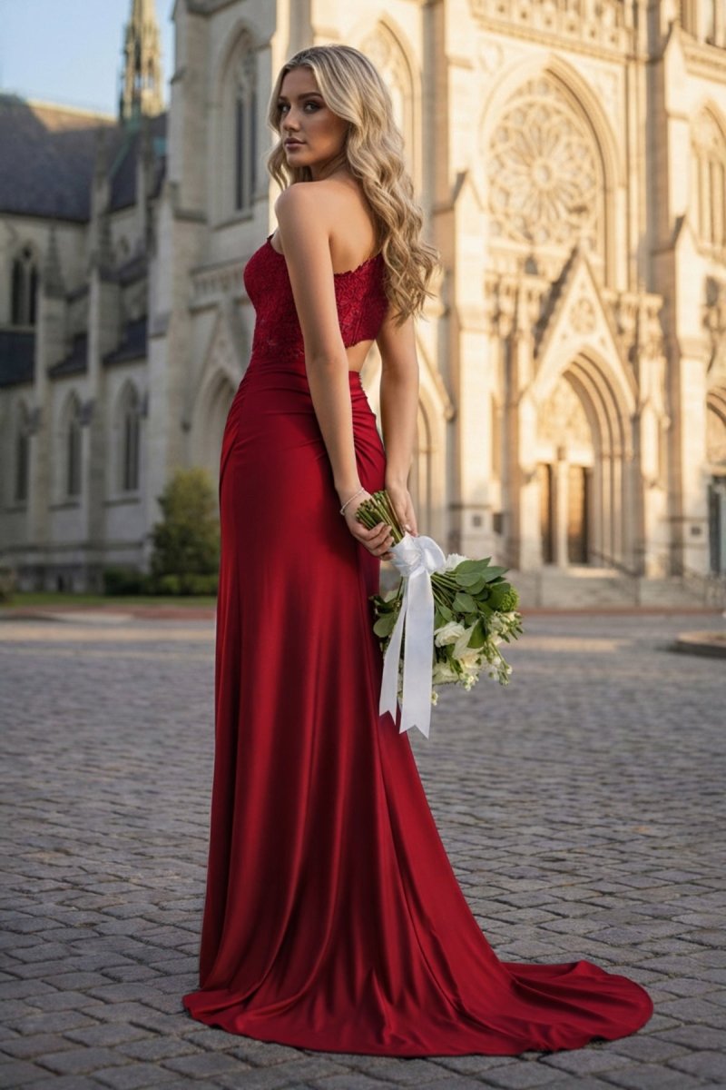 Royal Blue - One Shoulder Sheath Lace Appliqued Prom Dresses With Cutout