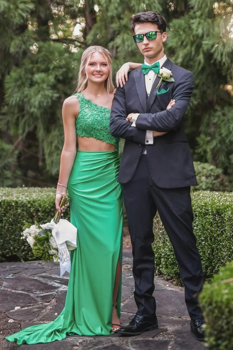 Royal Blue - One Shoulder Sheath Lace Appliqued Prom Dresses With Cutout