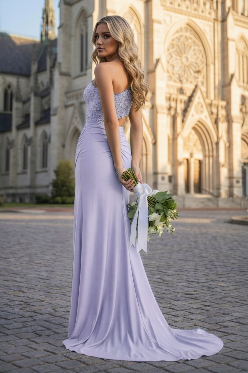 Royal Blue - One Shoulder Sheath Lace Appliqued Prom Dresses With Cutout