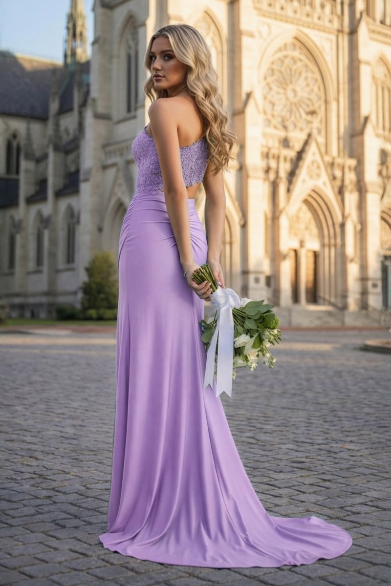 Royal Blue - One Shoulder Sheath Lace Appliqued Prom Dresses With Cutout