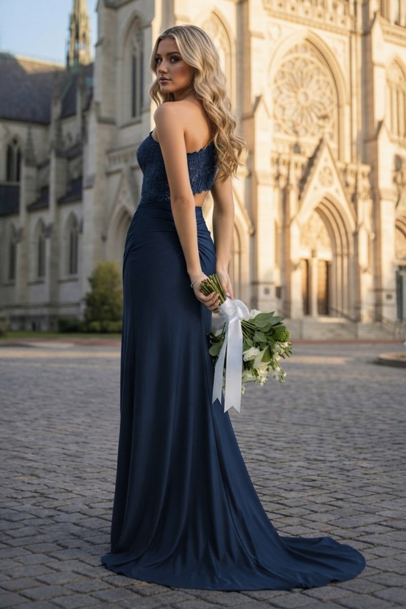 Royal Blue - One Shoulder Sheath Lace Appliqued Prom Dresses With Cutout