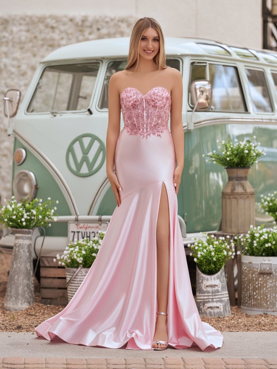 Mermaid Sweetheart Lace Satin Black Prom Dress with Slit