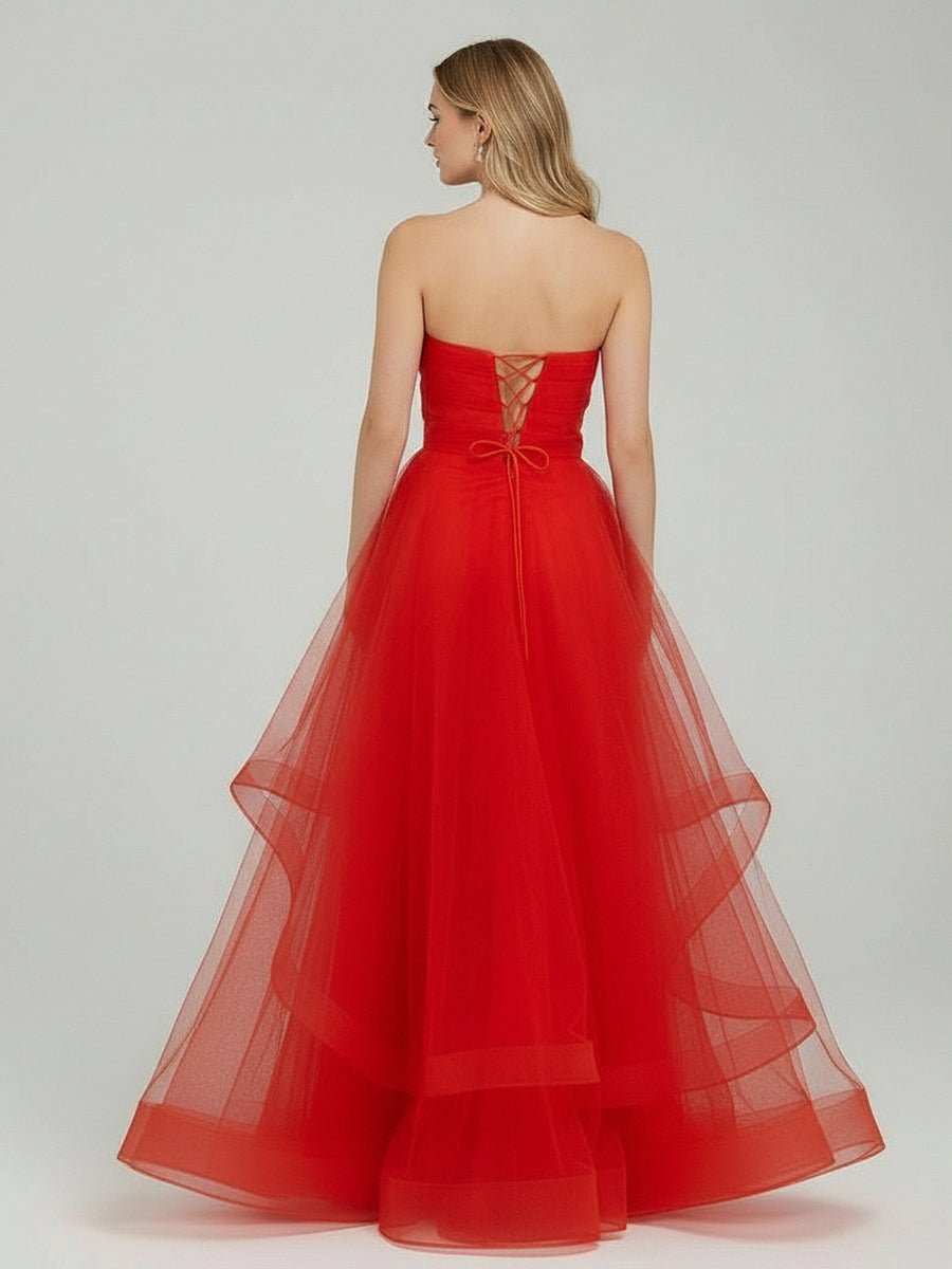 Light Pink A Line Strapless Organza Prom Dress