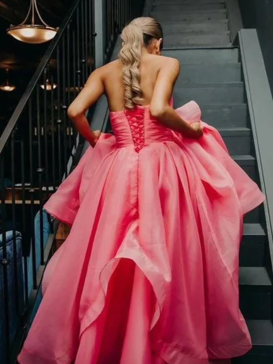 Light Pink A Line Strapless Organza Prom Dress