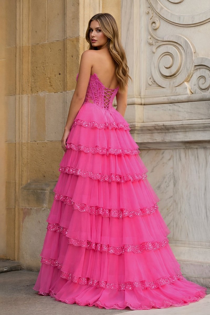 Sky Blue Sweetheart A Line Sequined Lace Ruffled Long Prom Dresses With Appliques