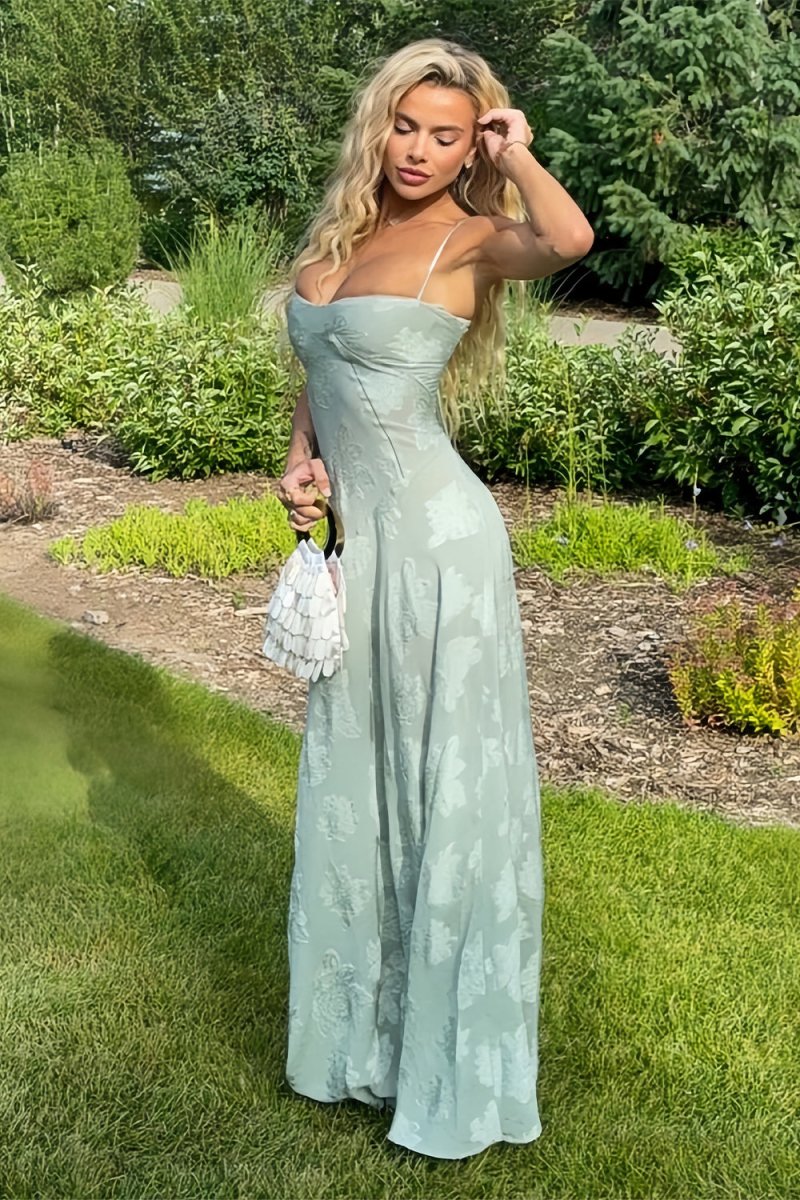 Pink Sheath Satin Floral Spaghetti Straps Long Prom Dresses