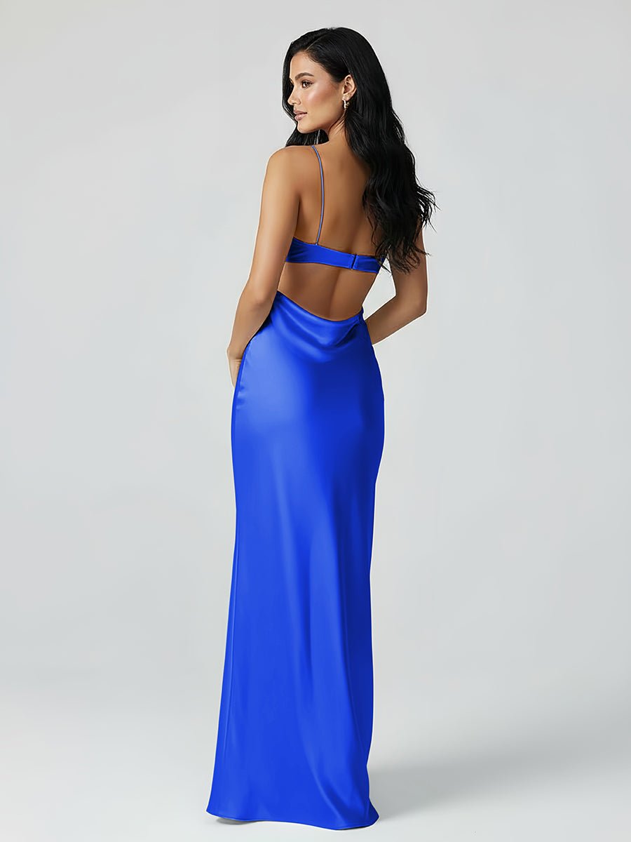 Spaghetti Straps Sheath Aqua Blue Prom Dress Formal Satin Party Dress