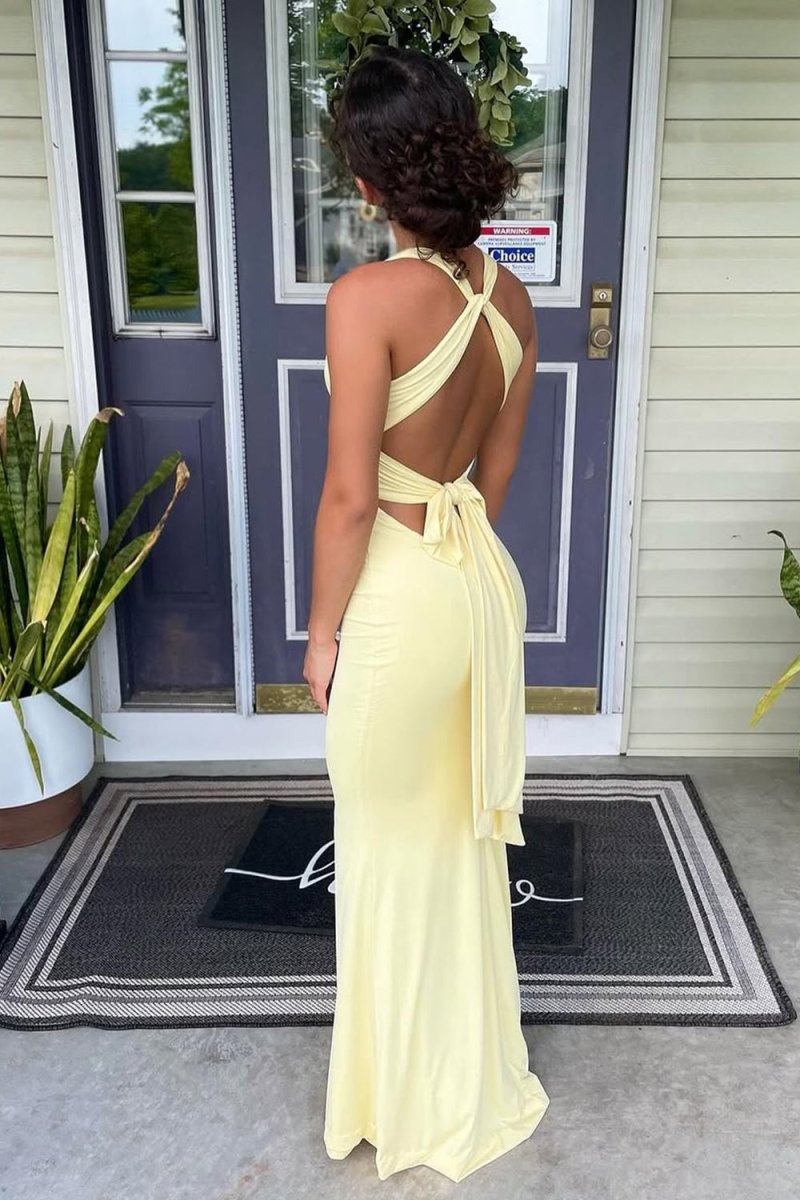 Pink Halter Mermaid Pleated Open Back Long Prom Dresses