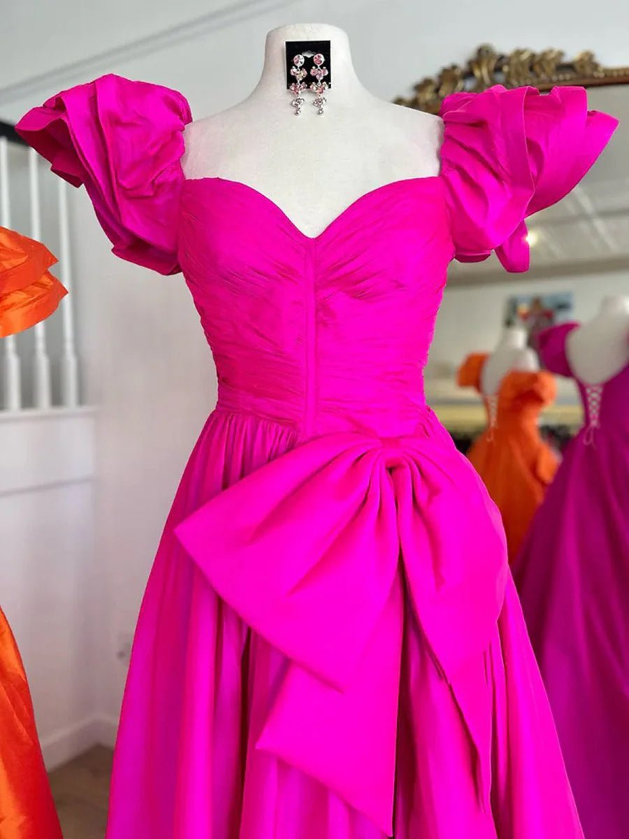 Orange Sweetheart Pleated A-Line Prom Dress With Bow