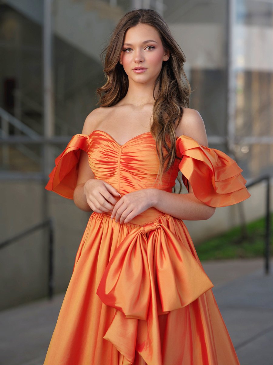Orange Sweetheart Pleated A-Line Prom Dress With Bow