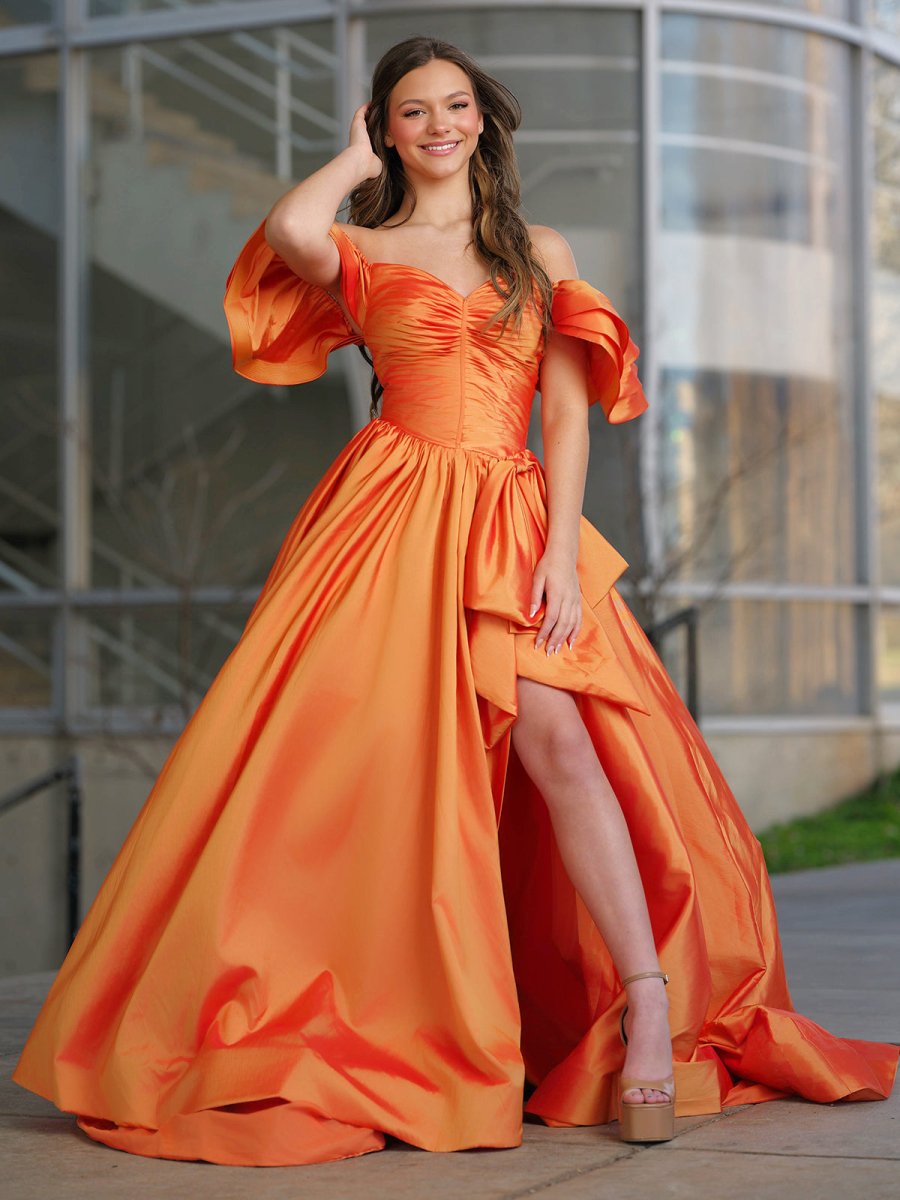 Orange Sweetheart Pleated A-Line Prom Dress With Bow