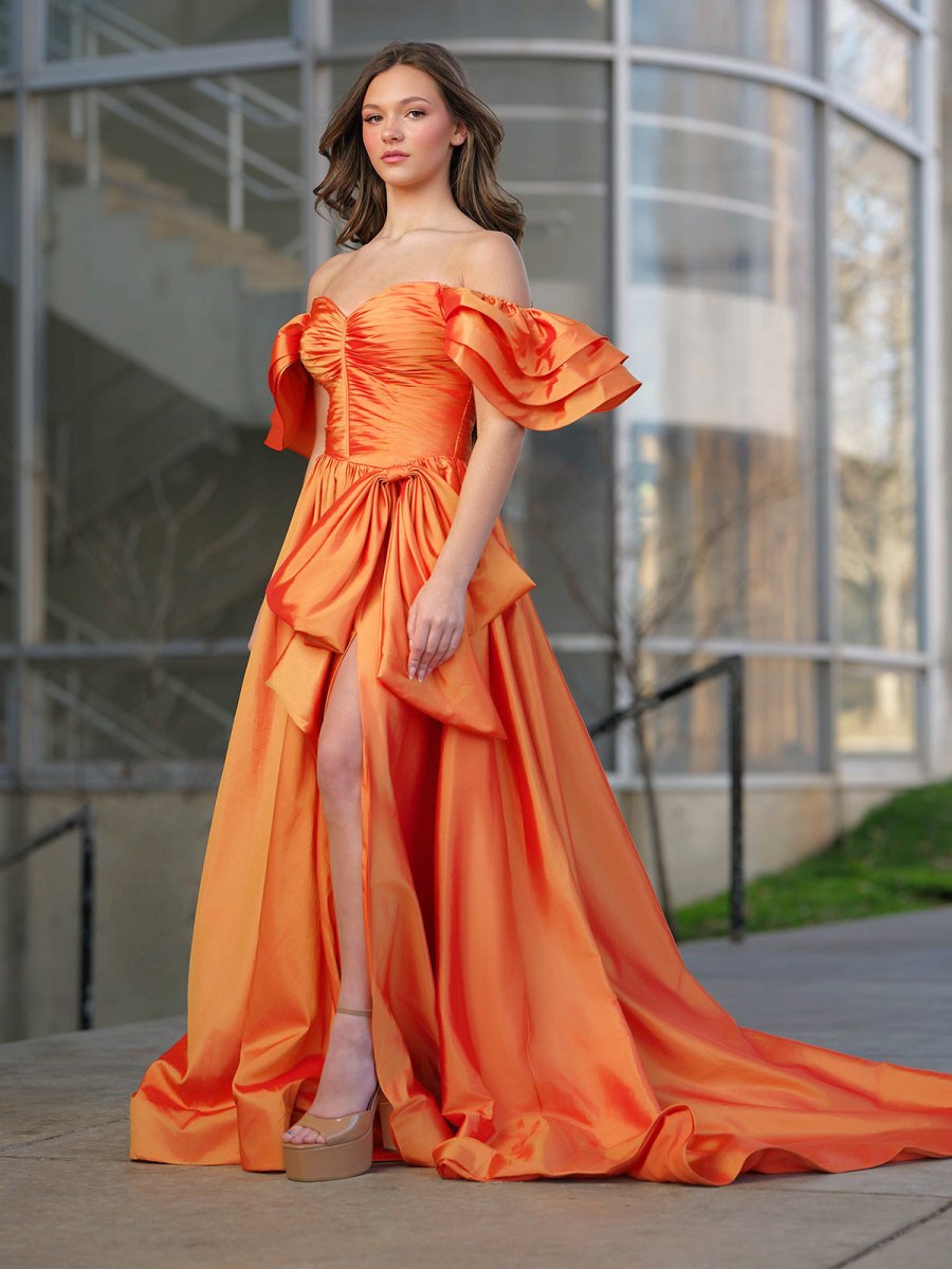Orange Sweetheart Pleated A-Line Prom Dress With Bow