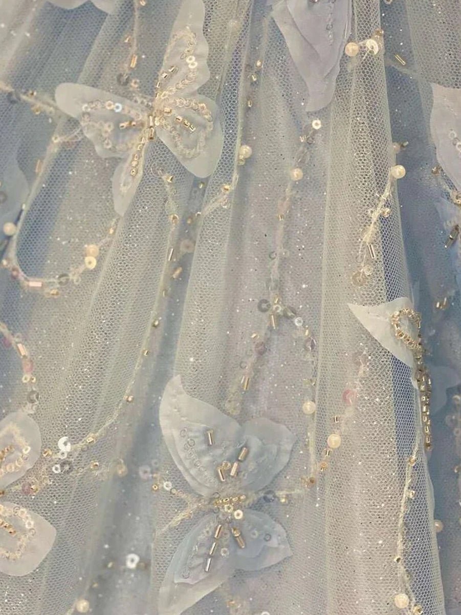A Line Off the Shoulder Satin Lace Prom Dress
