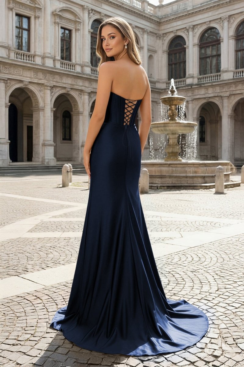 Royal Blue Sweetheart Satin Mermaid Long Prom Dresses with Beading
