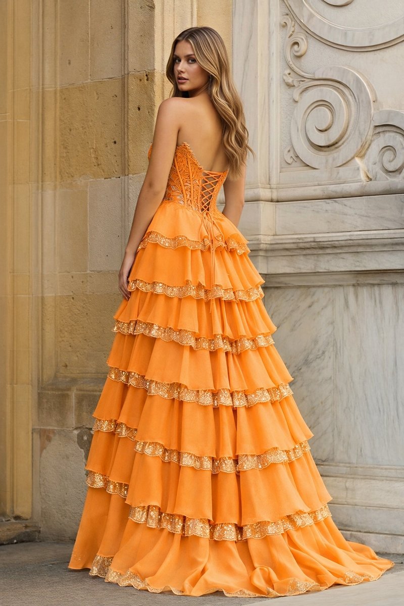 Sky Blue Sweetheart A Line Sequined Lace Ruffled Long Prom Dresses With Appliques