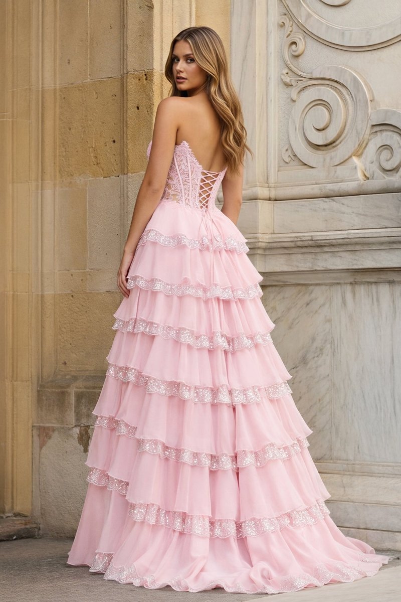 Sky Blue Sweetheart A Line Sequined Lace Ruffled Long Prom Dresses With Appliques