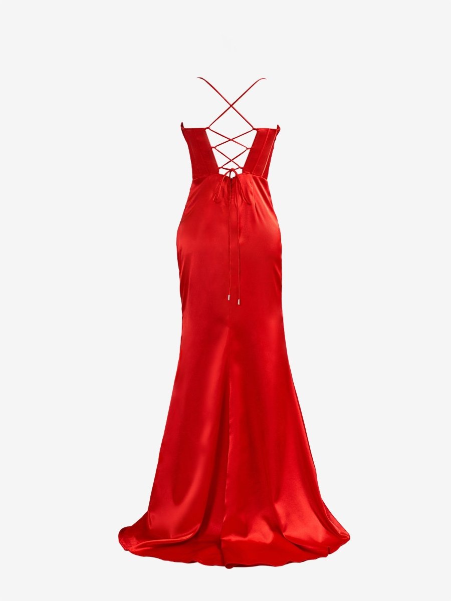Spaghetti Straps Satin Mermaid Prom Dress with Slit