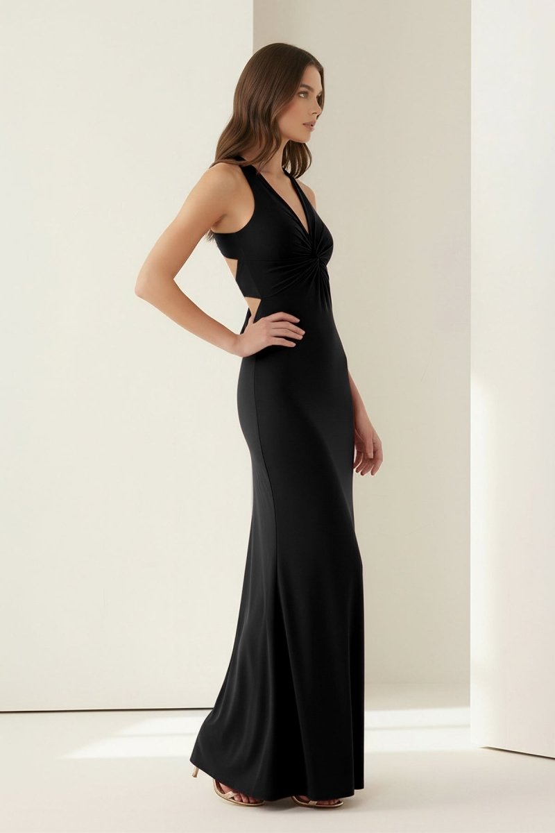 Pink Halter Mermaid Pleated Open Back Long Prom Dresses
