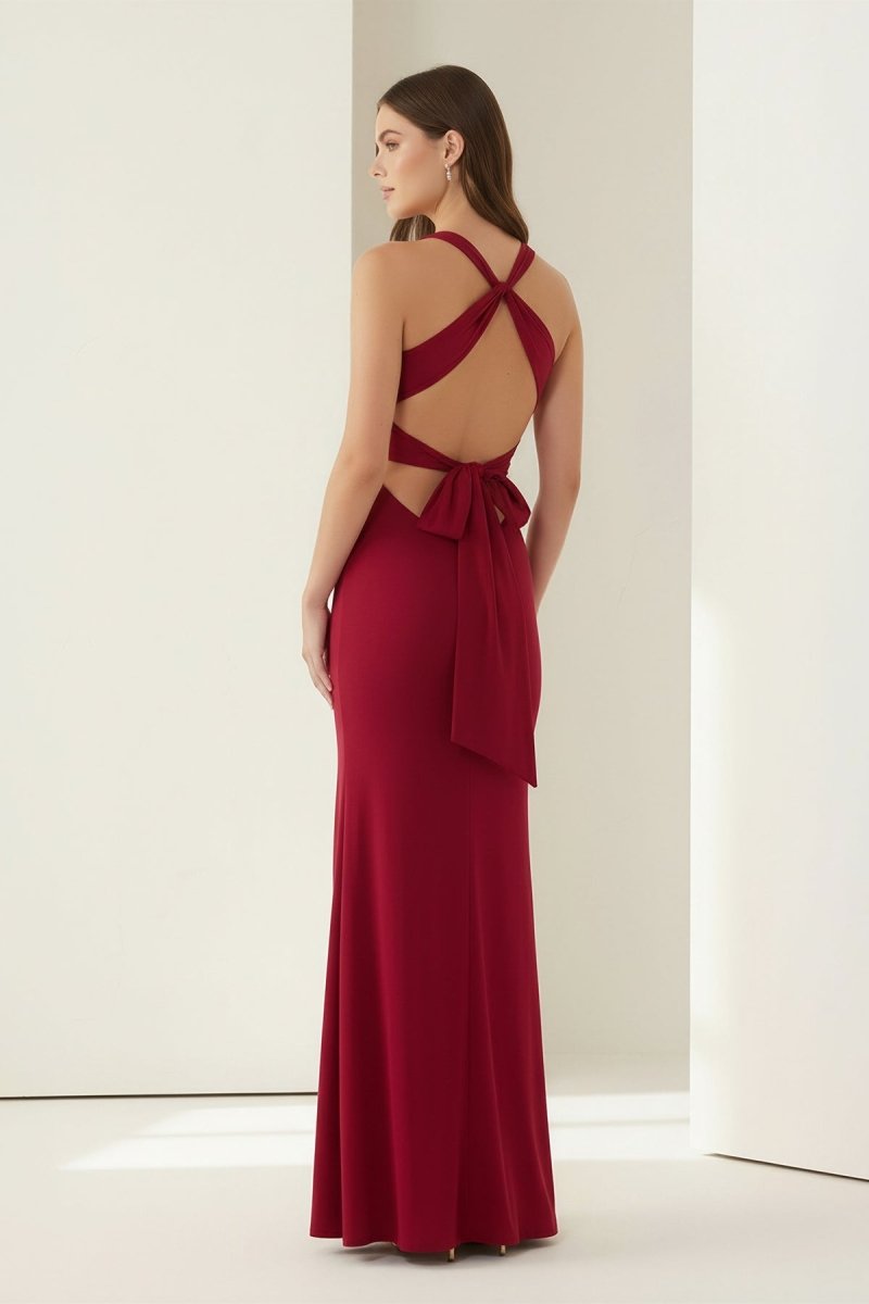 Pink Halter Mermaid Pleated Open Back Long Prom Dresses