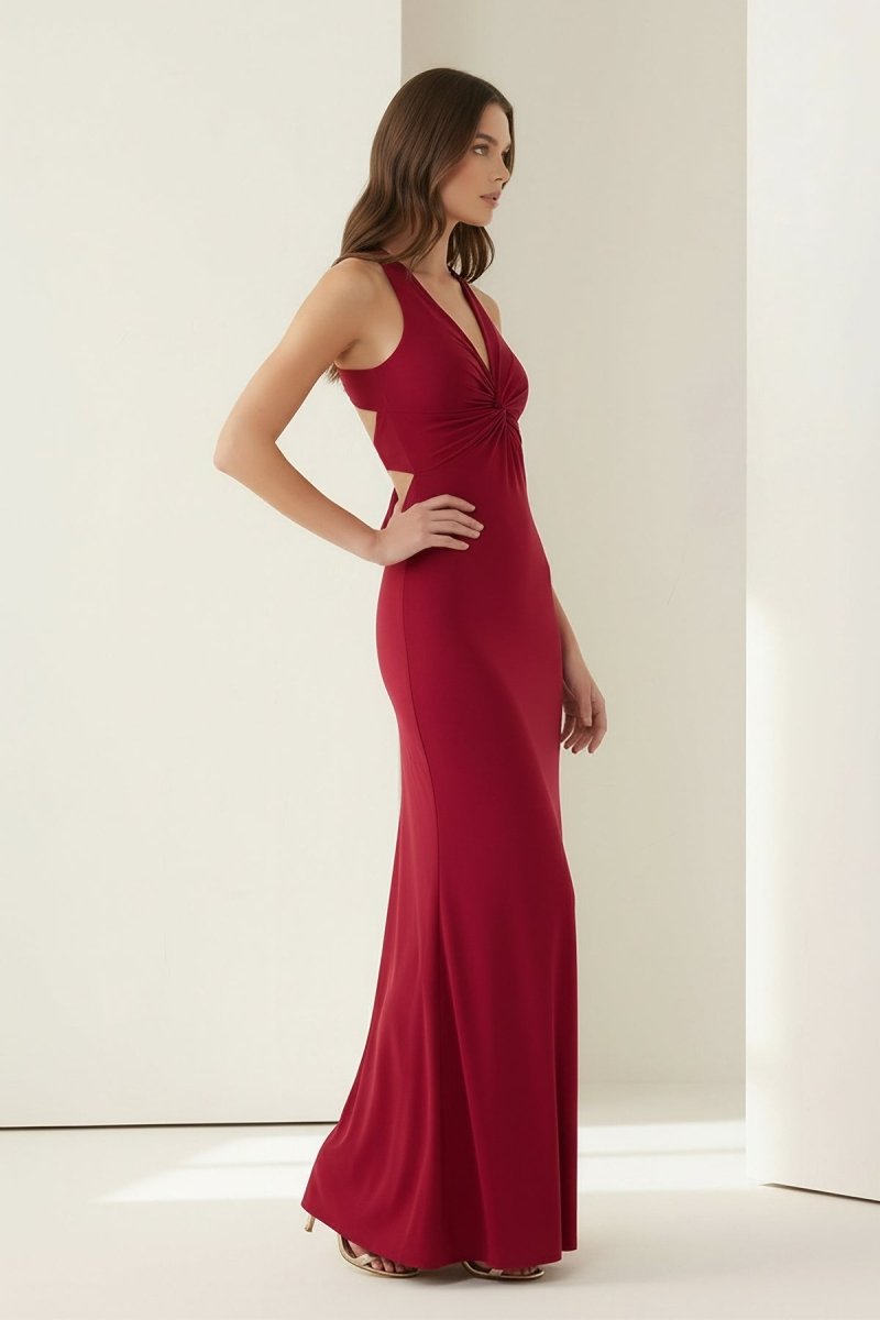 Pink Halter Mermaid Pleated Open Back Long Prom Dresses