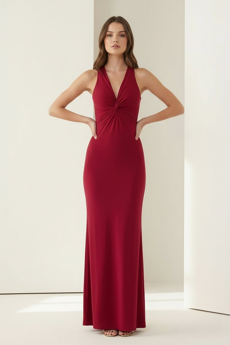 Pink Halter Mermaid Pleated Open Back Long Prom Dresses