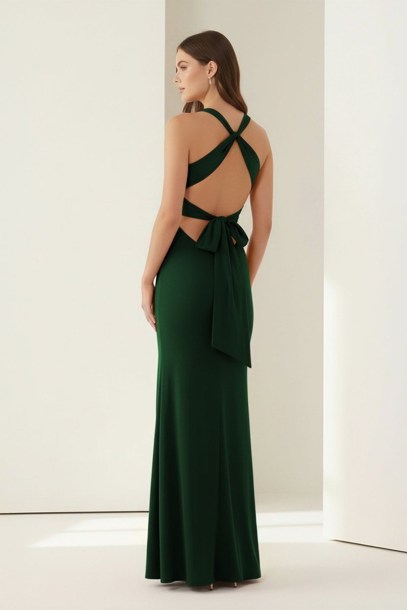 Pink Halter Mermaid Pleated Open Back Long Prom Dresses