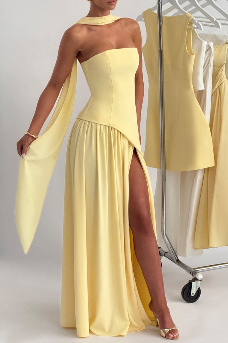 Pink - Strapless Sheath Chiffon Long Prom Dresses With Slit