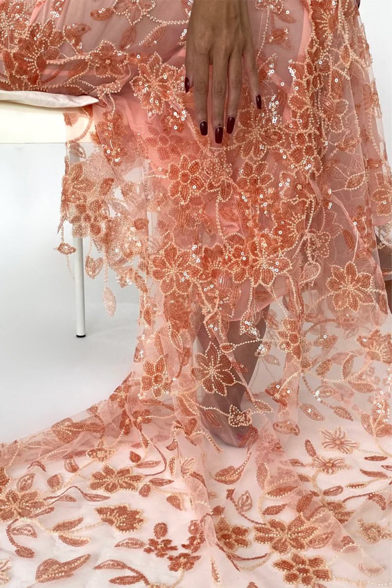 Pink - Spaghetti Straps Mermaid Sequined Lace Long Formal Prom Dresses