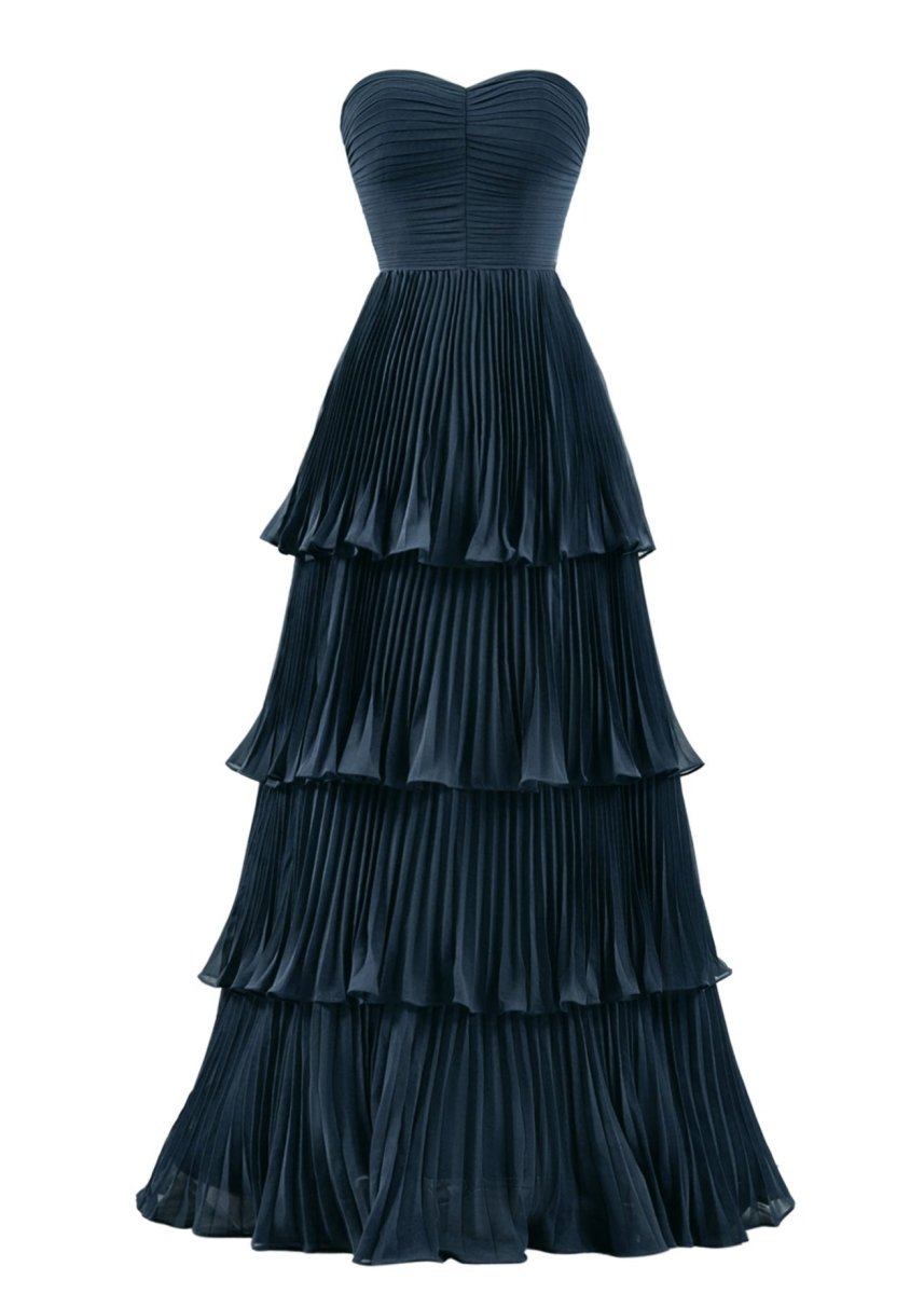 Strapless Emerald Green Ruffle Multi-Layer Long Prom Dress