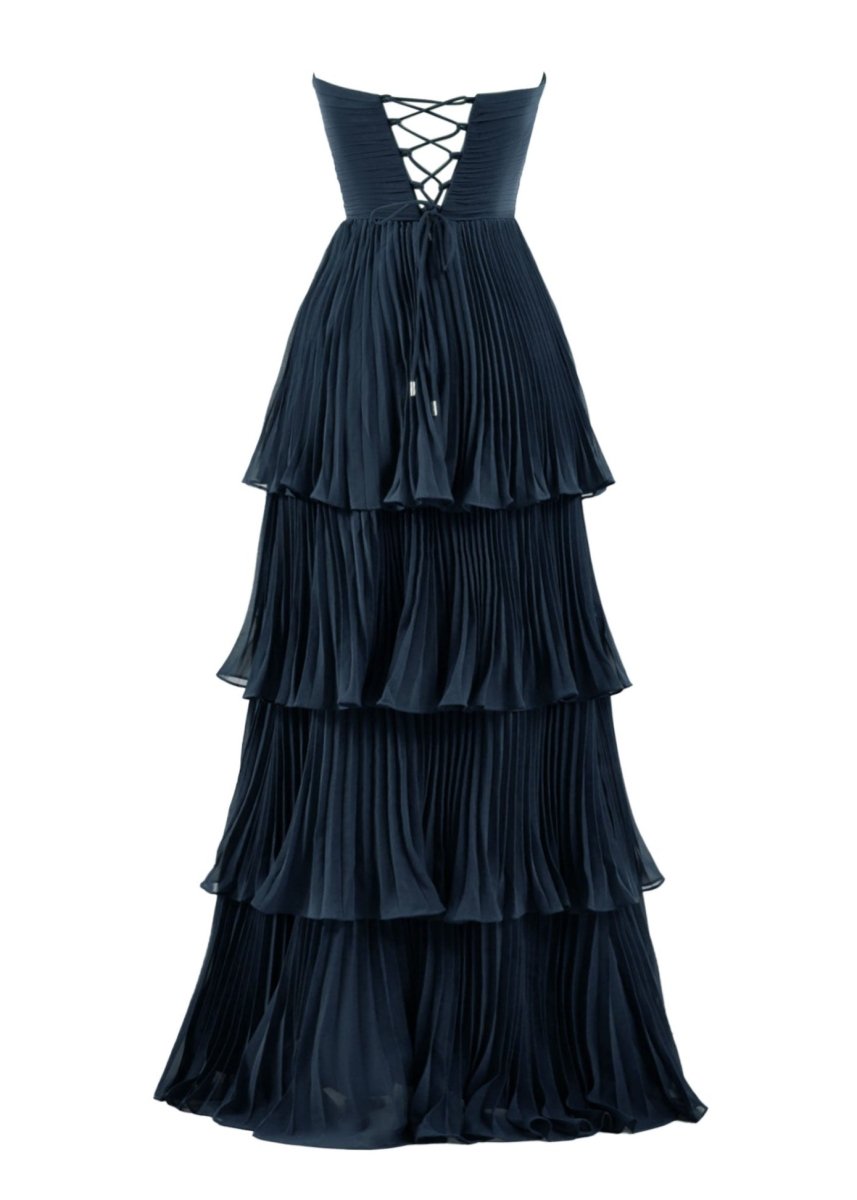 Strapless Emerald Green Ruffle Multi-Layer Long Prom Dress