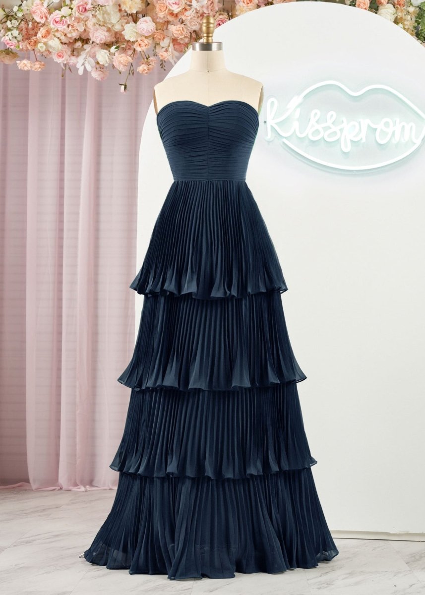 Strapless Emerald Green Ruffle Multi-Layer Long Prom Dress