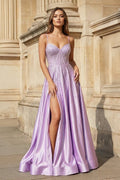 Spaghetti Straps Lilac Corset A-Line Prom Dress with Rhinestones